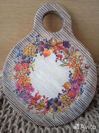 Доска деревянная осенний венок