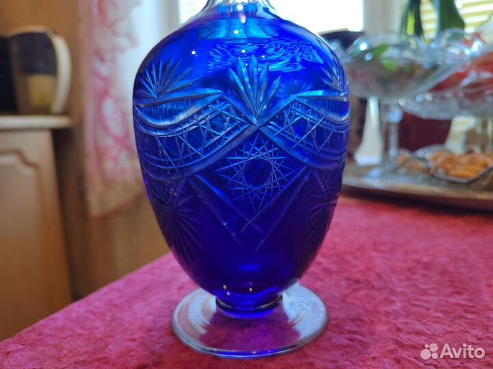 Винтажный Графин-штоф цветной синий хрусталь СССР