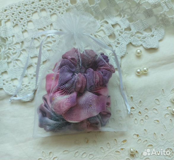 Резинки для волос ручной работы шёлк 3 шт, батик