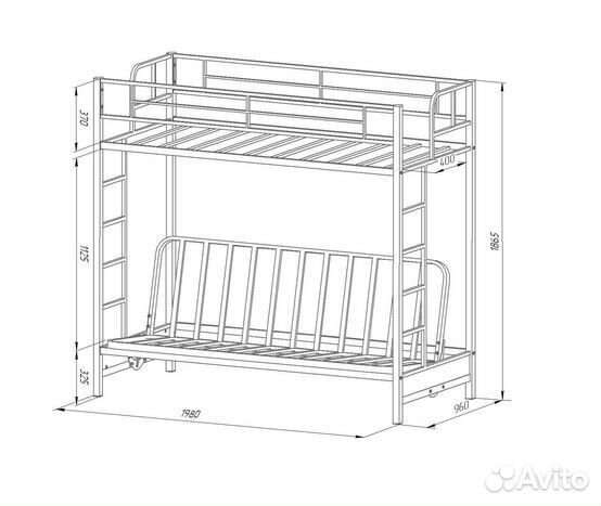 Кровать двухъярусная с диваном «Мадлен»