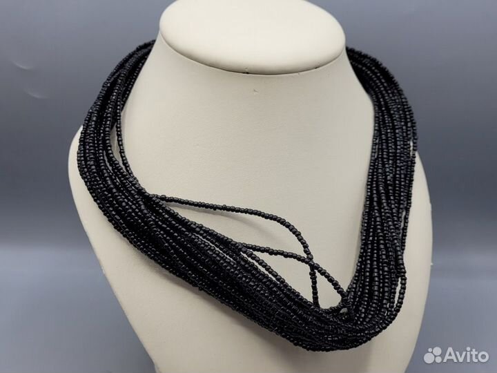 Бусы ожерелье 25 нитей Черный бисер