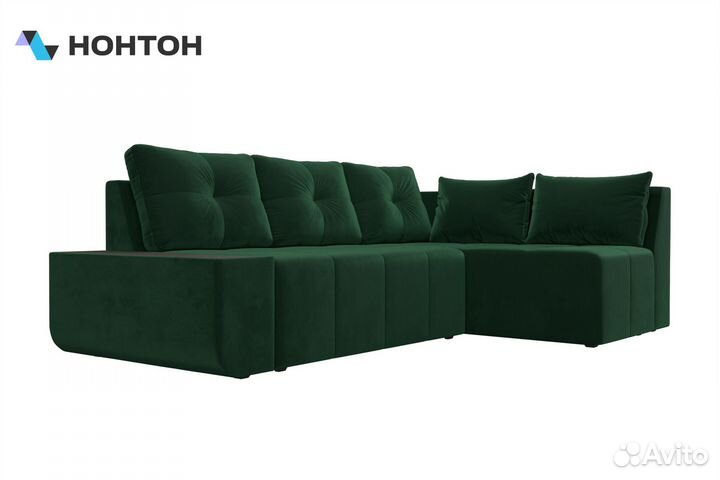 Диван угловой пума Амадэус велюр зеленый