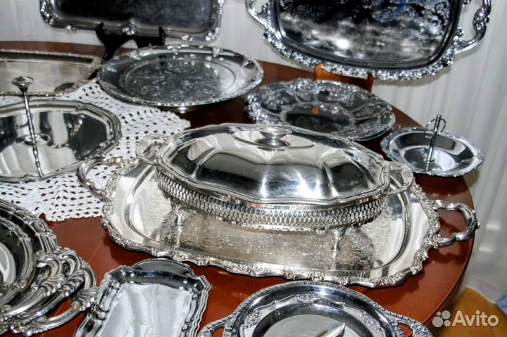 Подносы и менажницы из Франции, посеребрение