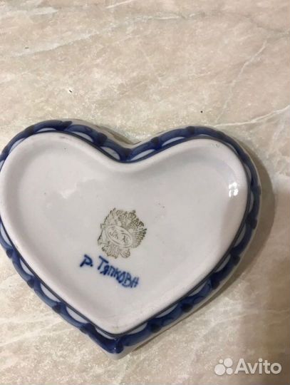 Шкатулка гжель сердце