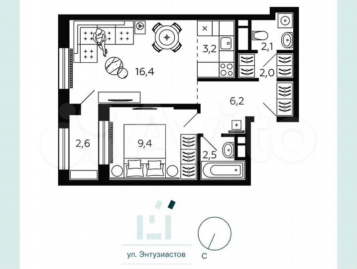 2-к. квартира, 43,1 м², 17/32 эт.