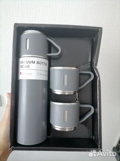 Термос с чашками набор (новый) мятая коробка