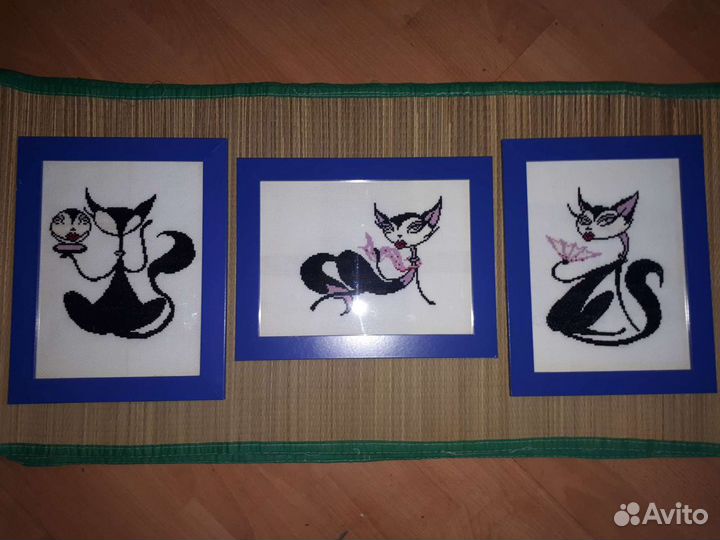 Картины вышитые крестиком - коты