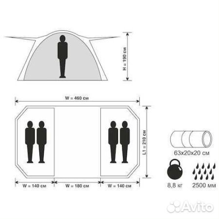 Палатка новая, 2х-комнатная, 4х-местная, высокая
