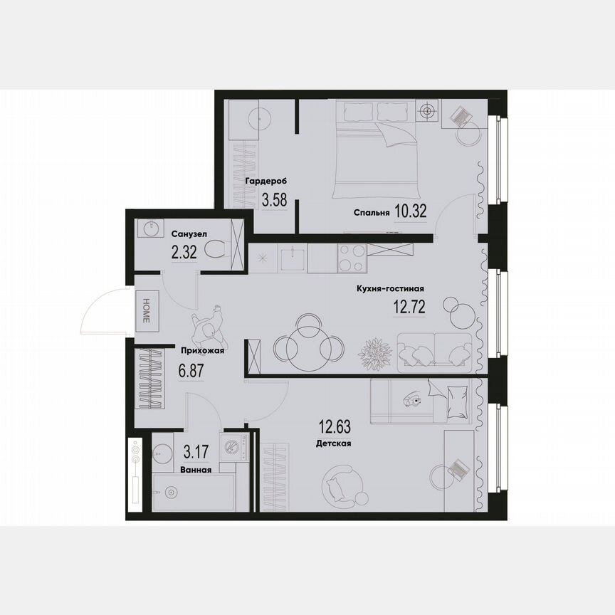2-к. квартира, 51,6 м², 2/12 эт.