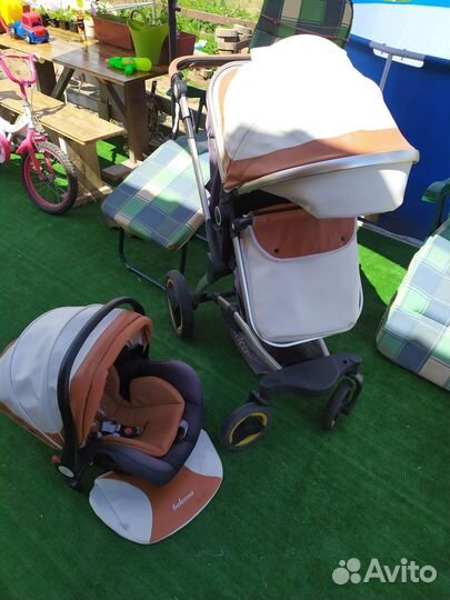 Детская коляска 3 в 1 эко кожа