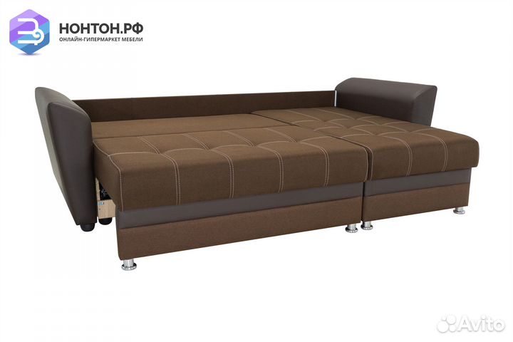 Диван угловой еврокнижка Амстердам коричневый