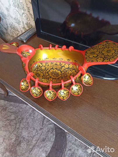 Хохлома, утка ковш, с навесными ковшами