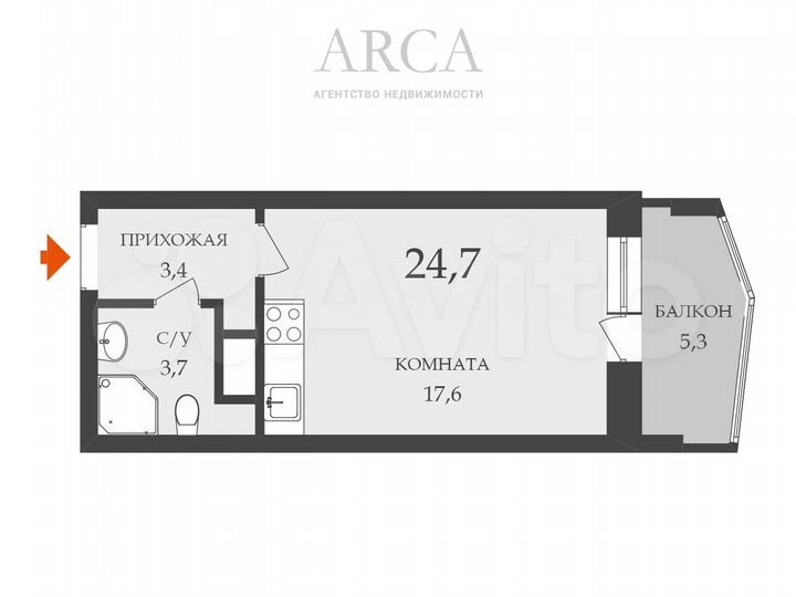 Квартира-студия, 24,7 м², 22/25 эт.