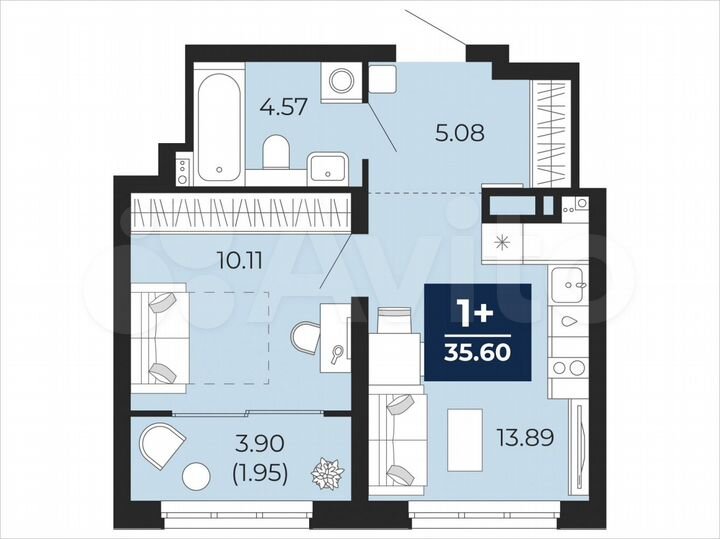 1-к. квартира, 35,6 м², 12/22 эт.