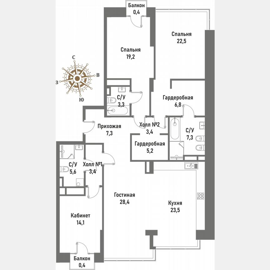 3-к. квартира, 152,5 м², 9/14 эт.