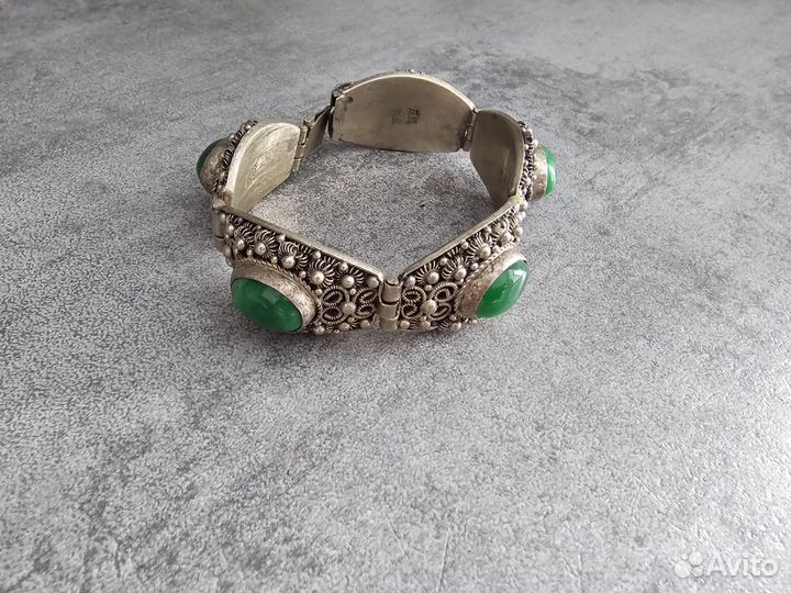 Тибетский браслет из серебра и нефрита до 1940г