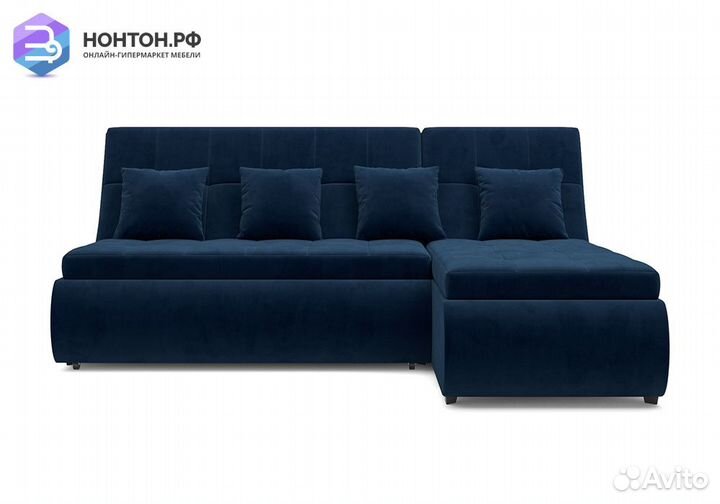 Угловой диван дельфин Дубай велюр темно-синий