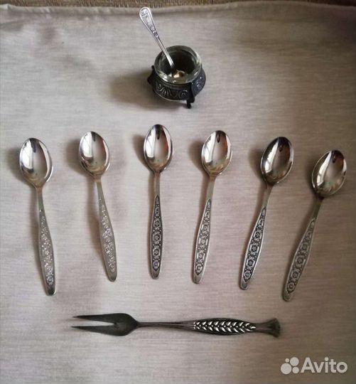 Новый набор мельхиоровых ложек и вилка для лимона