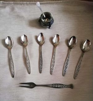 Новый набор мельхиоровых ложек и вилка для лимона