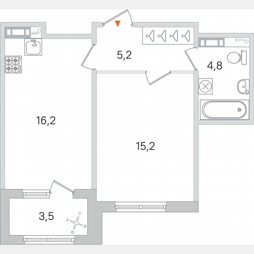 1-к. квартира, 43,2 м², 2/4 эт.