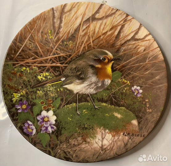 Немецкая Настенная Тарелка. Птицы. Винтаж Фарфор
