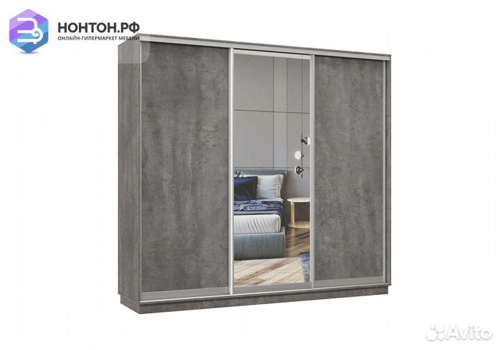 Шкаф-купе трёхдверный Асель с 1 зеркалом бетон