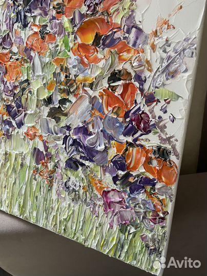 Картины на заказ фактурная Цветочная оранжевые