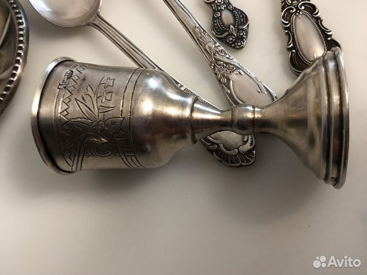 Мильхиор конфетница,рюмка,ложки вилки,лопатка