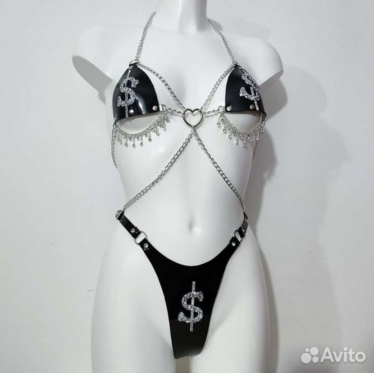 Белье из винила стразовое портупея для танца gogo