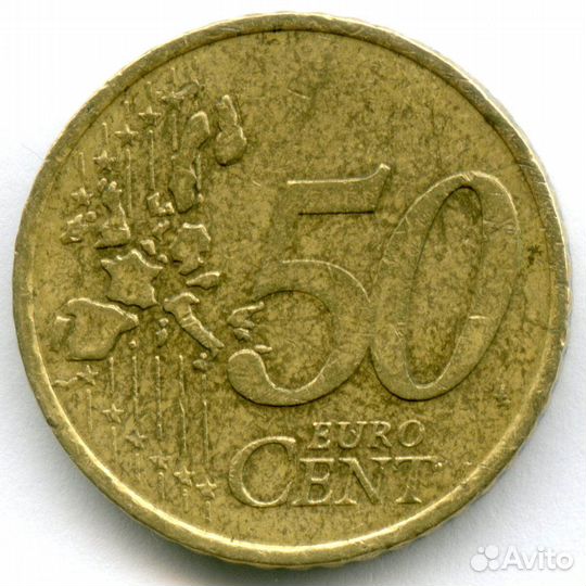 50 евроцентов 2002 год. Греция. Регулярный выпуск. Тип 1 (Разновидность - звезда c F - Франция). Нор