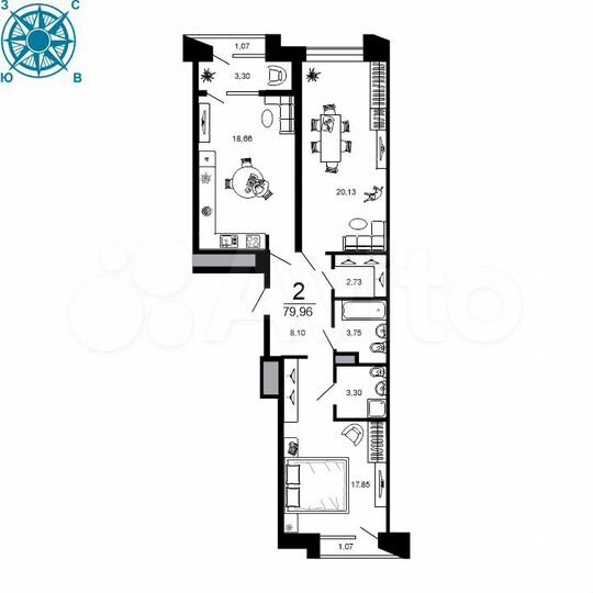 2-к. квартира, 79,2 м², 6/19 эт.