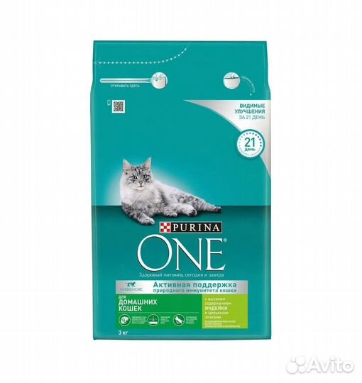 Сухой корм Purina ONE с индейкой и злакамидля 3 кг