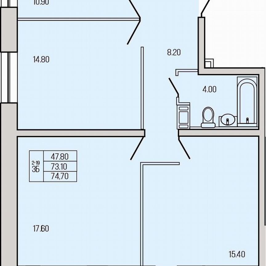 3-к. квартира, 74,7 м², 12/19 эт.