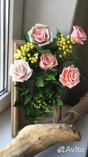 Картина с цветами из полимерной глины (холодный фа