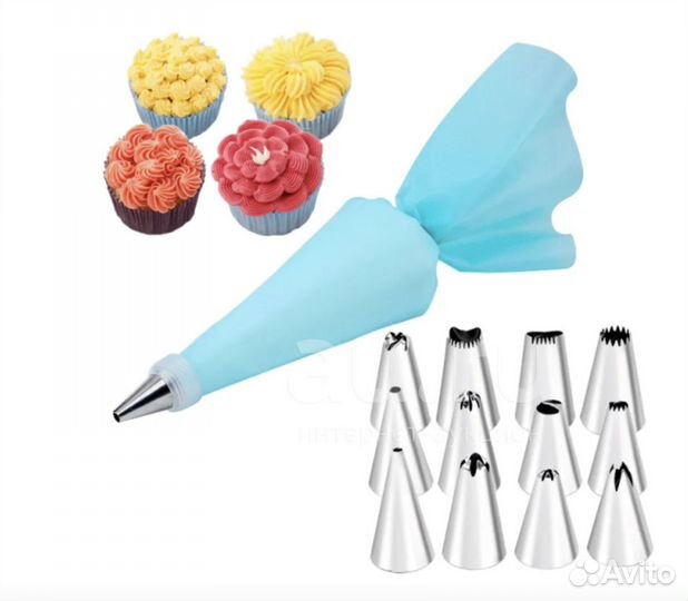 Кондитерский набор: силиконовый мешок и 6 насадок
