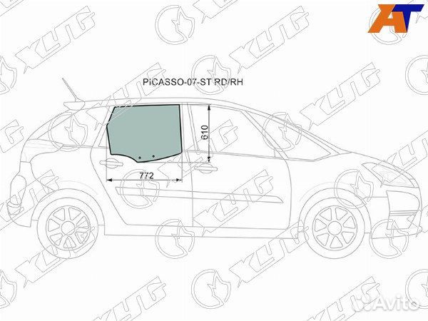 Стекло боковое опускное citroen C4 picasso, citroen C4 picasso 07-13