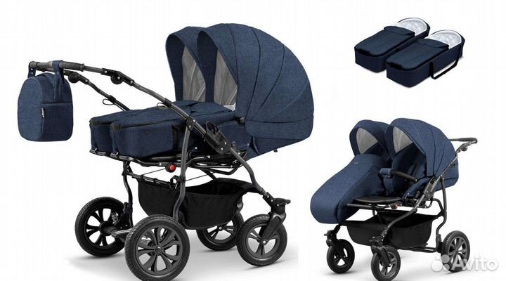 Коляска для двойни Mikado Duet Jeans 2 в 1
