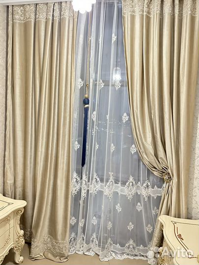Шторы турецкий бархат золотисто беж со стразами
