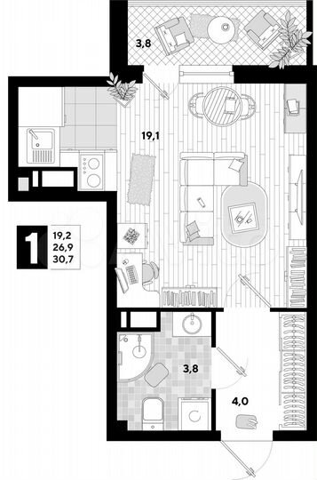 Квартира-студия, 30,7 м², 12/16 эт.