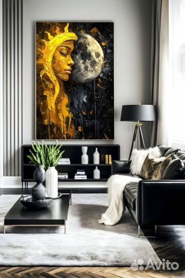 Картина маслом на холсте Луна и Солнце Подборка