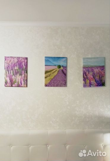Три картины на холсте Лаванда