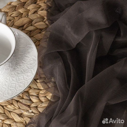 Тюль Ирис шоколадный готовый на окна пошив