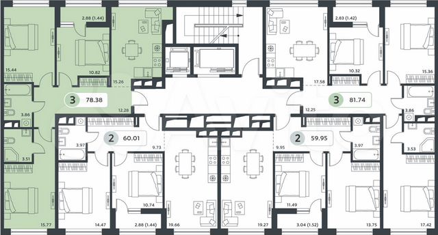 3-к. квартира, 77,4 м², 6/10 эт.