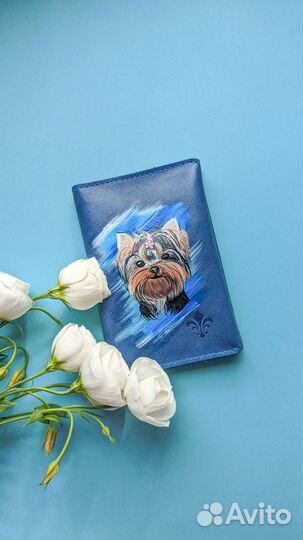 Кожаная обложка на паспорт с ручной росписью - пор