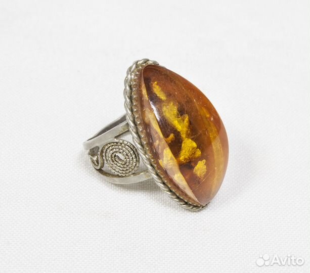 Кольцо Янтарь, скань, размер 18,5 (7)
