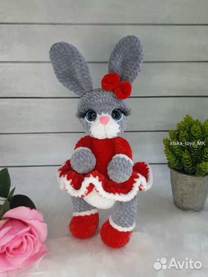 Мягкая вязаная игрушка зайка зайчик заяц амигуруми