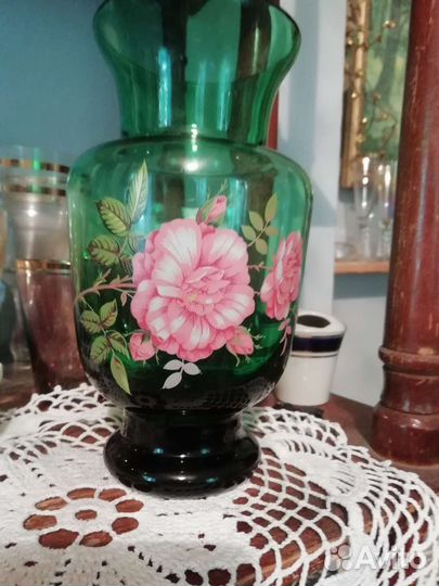 Ваза цветное стекло СССР аплекация