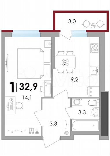 1-к. квартира, 32,9 м², 18/18 эт.