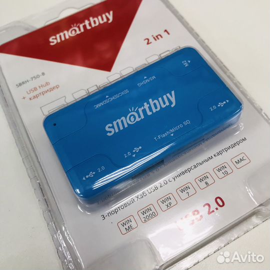 Картридер + Хаб 750, USB 2.0 3 порта+SD/microSD/MS