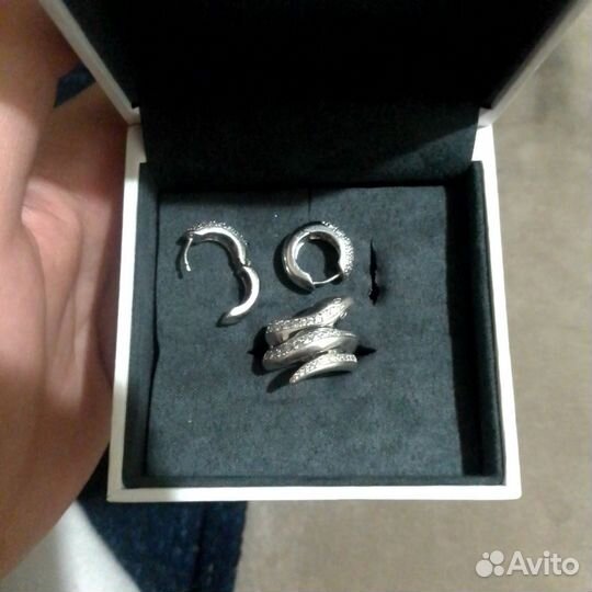 Серебряный комплект кольцо и серьги